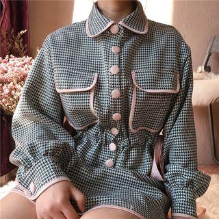 Houndstooth Long-sleeve Shirt Dress