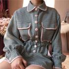 Houndstooth Long-sleeve Shirt Dress