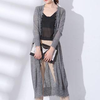 Fringed Knit Long Jacket
