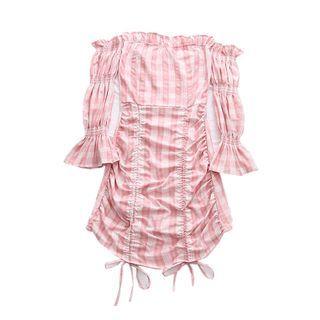 Off-shoulder Plaid Drawstring Mini Dress