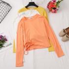 Plain Long-sleeve Drawstring Slim-fit T-shirt