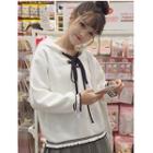 Ruffle Trim Lace-up Detail Hoodie