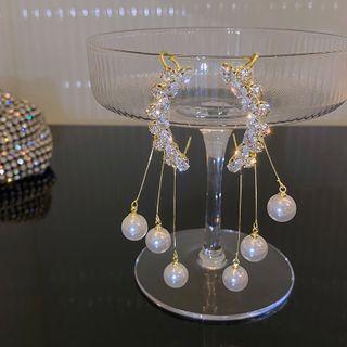 Rhinestone Faux Pearl Fringed Earring / Set