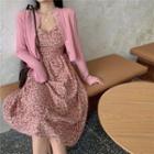 Plain Knit Cardigan / Floral Sleeveless Dress