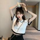 Short-sleeve Button Knit Top / Mini Fitted Skirt