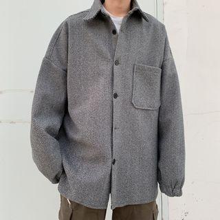 Front Pocket Herringbone Button Jacket