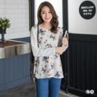 Paneled Floral Print Chiffon Top