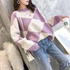 Color-block Argyle Sweater