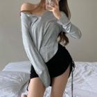 Long-sleeve Henley T-shirt / Drawstring Skort