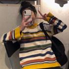 Loose-fit Striped Knit Sweater As Shown In Figure - One Size