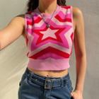 Star Print Knitted Crop Tank Top