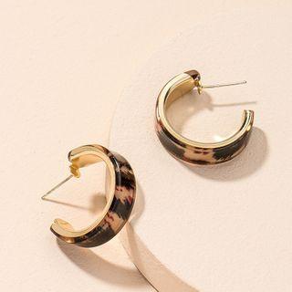 Leopard Print Open Hoop Earring 1 Pair - Leopard - Black & Khaki - One Size