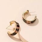 Leopard Print Open Hoop Earring 1 Pair - Leopard - Black & Khaki - One Size