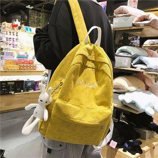 Rabbit Charm Letter Embroidered Corduroy Backpack
