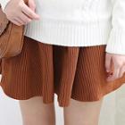 Band-waist Ribbed Mini Flare Skirt