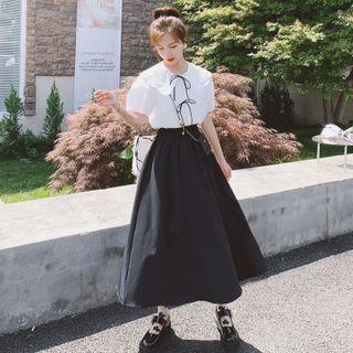 Set : Peter Pan Collar Shirt + A-line Skirt