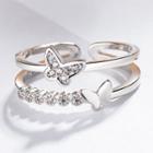925 Sterling Silver Rhinestone Butterfly Layered Open Ring 925 Silver - Silver - One Size