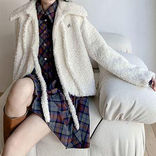 Plaid Mini A-line Shirtdress / Collared Ribbon Fleece Jacket