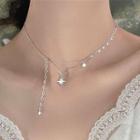 Star Rhinestone Pendant Layered Sterling Silver Necklace