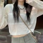 Crop Pointelle Knit Top White - One Size