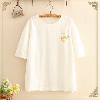 Cat & Fish Print Round-neck Short-sleeve Top