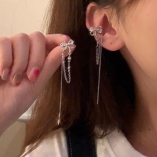 Rhinestone Bow Chained Ear Cuff / Set