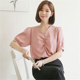 V-neck Shirred Front Top