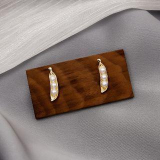 Bean Faux Pearl Alloy Earring 1 Pair - E1766-1 - Silver Bean - Gold - One Size