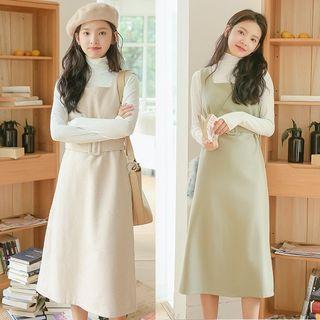 Square Neck Belt A-line Pinafore Dress