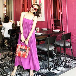 Spaghetti-strap Accordion Pleat Maxi Dress