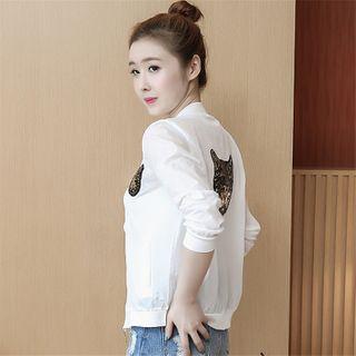 Sequined Cat Baseball Jacket