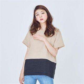 Two-tone Linen Blend Blouse