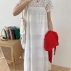 Short-sleeve Cherry Print T-shirt / Spaghetti Strap Eyelet Lace Maxi Shift Dress