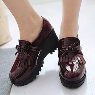 Fringed Platform Wedge Patent Loafers