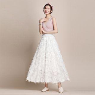Maxi A-line Fringed Skirt