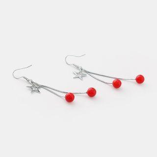 Alloy Star Bead Fringed Earring 1 Pair - Silver & Red - One Size