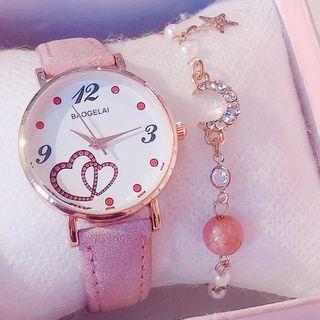 Heart Print Strap Watch Box Set