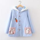 Rabbit Embroidered Hooded Coat Sky Blue - One Size