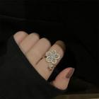 Flower Rhinestone Butterfly Alloy Open Ring Gold - One Size