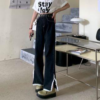 Wide-leg Lace Trim Jeans