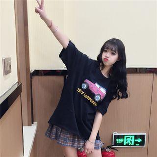 Car Print Elbow Sleeve T-shirt