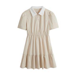 Color-block Collar Short Sleeve Dress