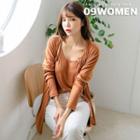 Plus Size Set: Slit-side Cardigan + Camisole Top