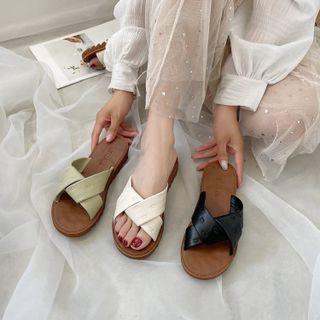 Plain Cross-strap Flat Slide Sandals
