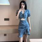 Short-sleeve Cutout Mermaid Denim Mini Dress