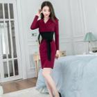 Bow Accent Long-sleeve Collared Sheath Dress