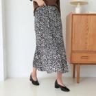 Crystal-pleat Leopard Long Skirt