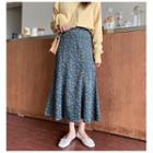 Floral Printed Midi A-line Skirt Blue - One Size