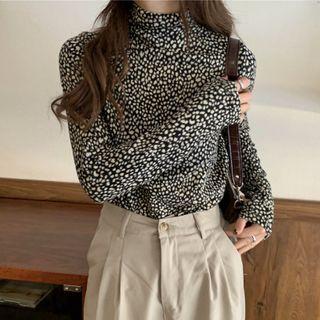 Dot High-neck Long-sleeve Top