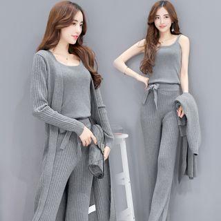 Set: Long Cardigan + Camisole + Wide Leg Pants